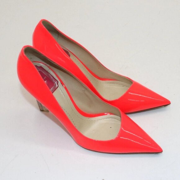 Christian Dior Neon Coral Patent Leather Lucite Heel Pumps EU 38 US 8 - Picture 4 of 16